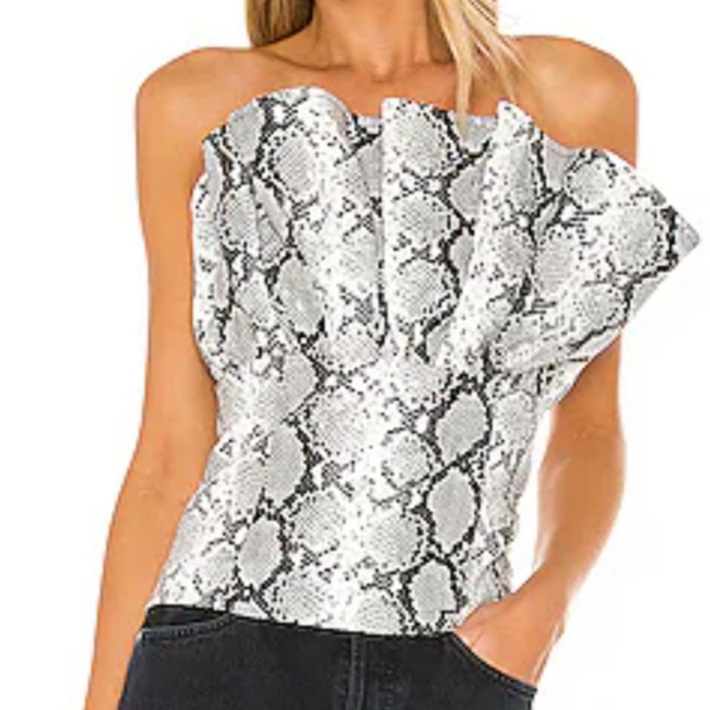 LPA Monochrome Snake Print Strapless Top